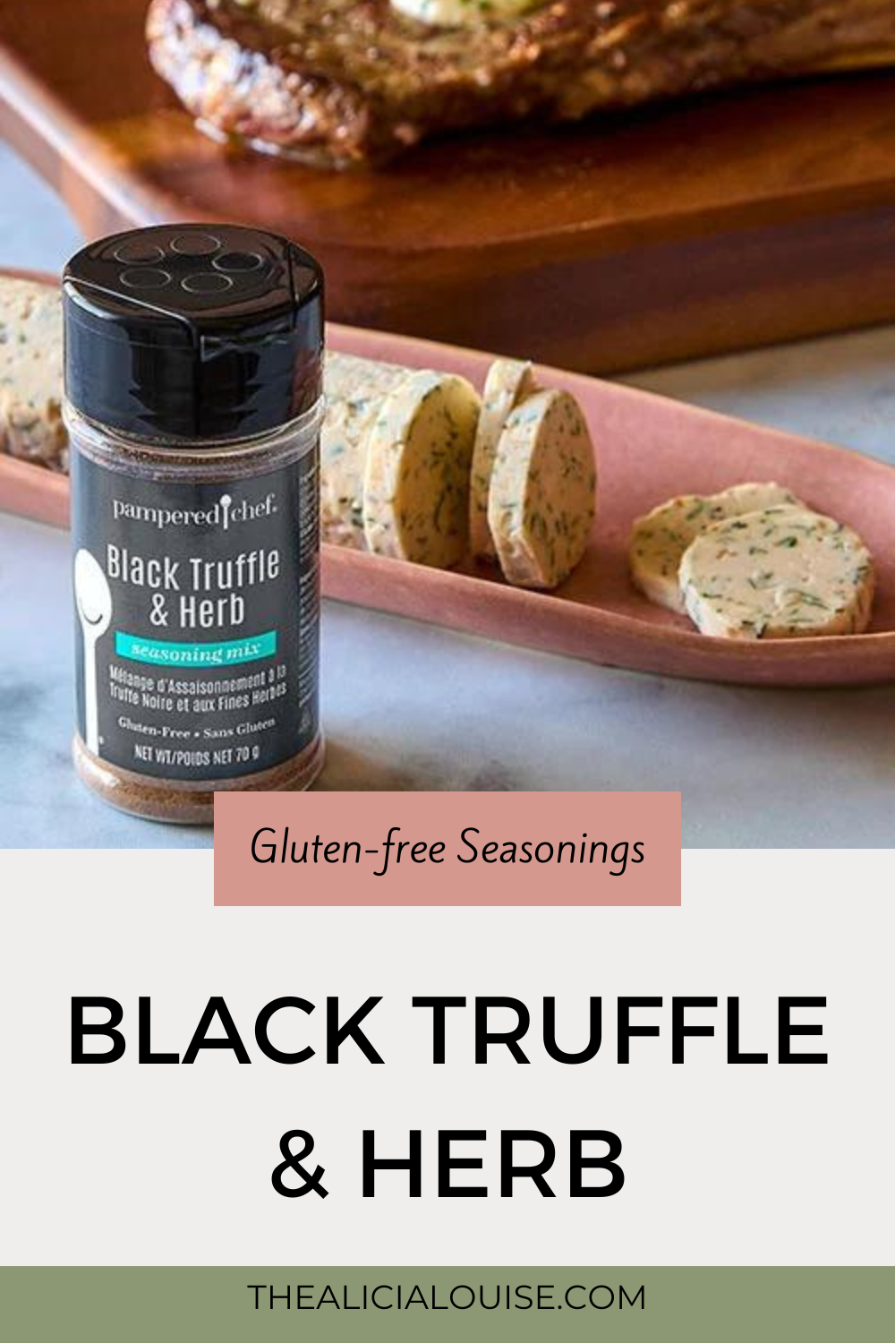 Image of Black Truffle and Herb seasoning blend. The label describes a mix of black truffles, garlic, basil, tarragon, parsley, and chives. Suggested uses include enhancing the flavor of pizza, popcorn, mac ‘n cheese, fries, meat, and veggies.