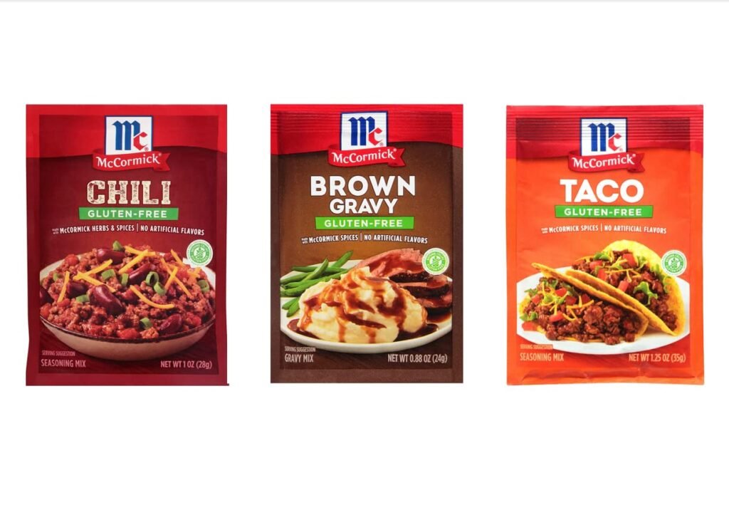 Picture of three McCormick Gluten-Free Seasoning packets