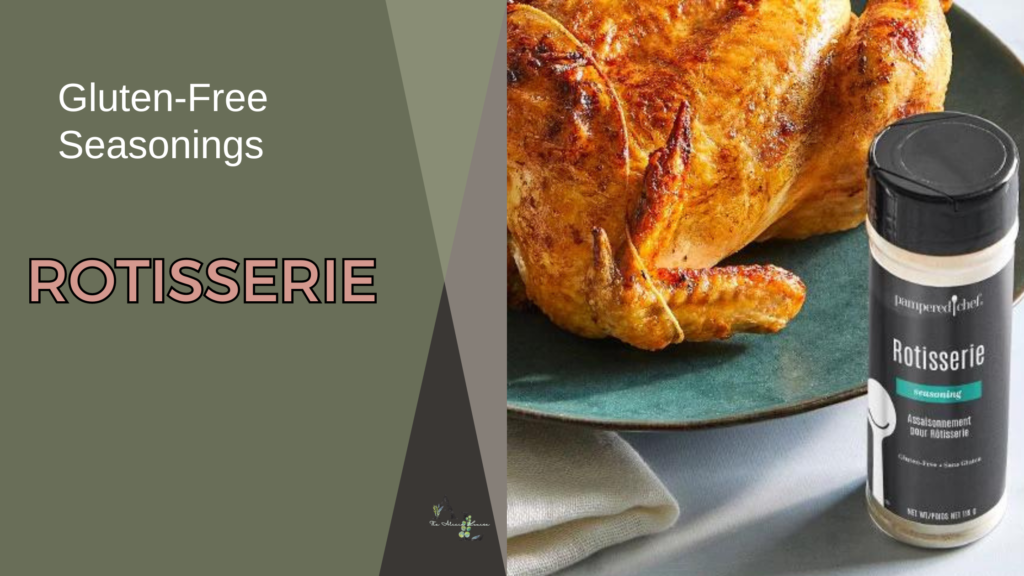 featured picture size graphic with a picture of the pampered chef gluten-free rotisserie seaosning with the wording gluten free seasoning on the top